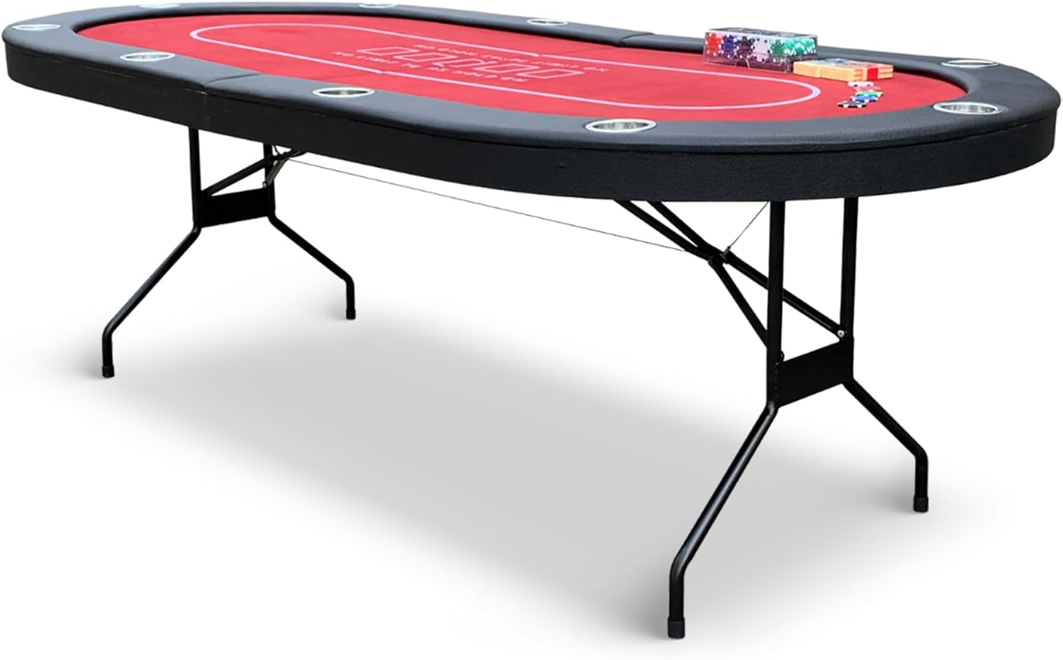 Hathaway Fourth Street Folding Texas Holdem Table – 10-Player Quick Folding Poker Table with Burgundy Felt Padded Surface – Includes Playing Cards, Clay Chip Set & Carrying Bag – Red