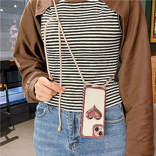 Étui souple transparent pour iPhone 12 Pro Max avec cordon cordon et protection antichoc rose - 3