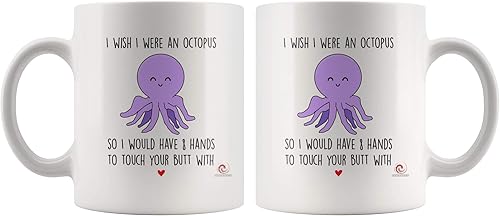 Miniatura 4 de ODDITEES Taza de café divertida con texto en inglés "I Wish I Were An Octopus, 8 Hands To Touch Your Butt With Coffee Cup, 11 oz, color blanco