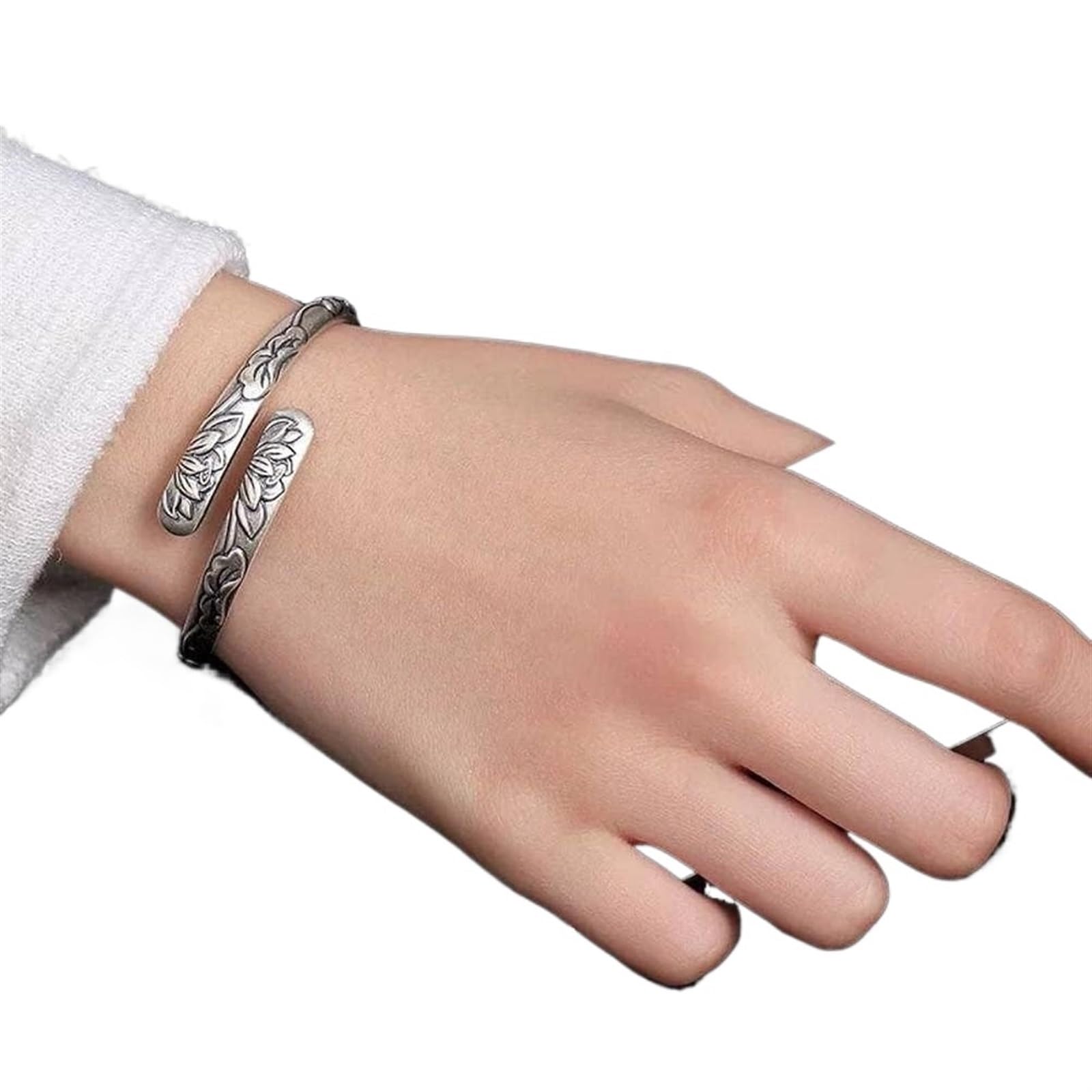 Bracciale in Argento, Bracciale Rigido alla Moda, Braccialetto in Argento S999 Opaco Retro us detti buddisti Bracciale Femminile Aperto in Argento Come Mostrato
