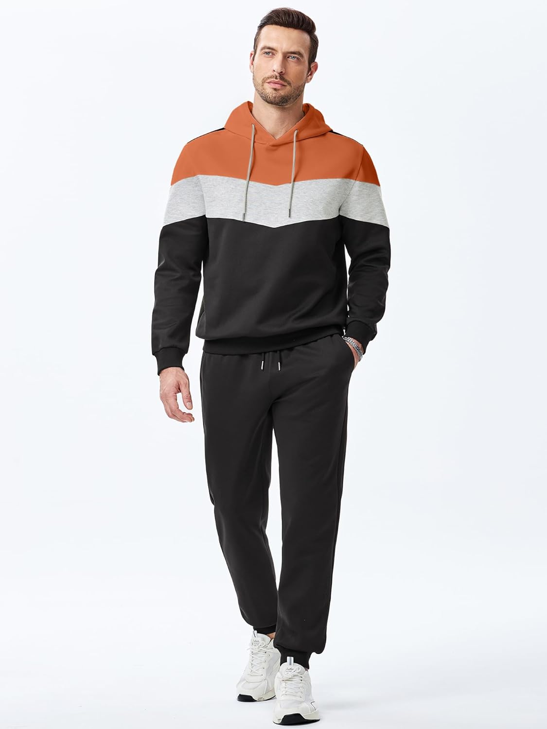 JMIERR Men's Hoodie Tracksuit 2 Pieces Set Novelty Color Block Pullover Fleece Hoodies Long Sleeve Casual Sweatshirt - Image 7