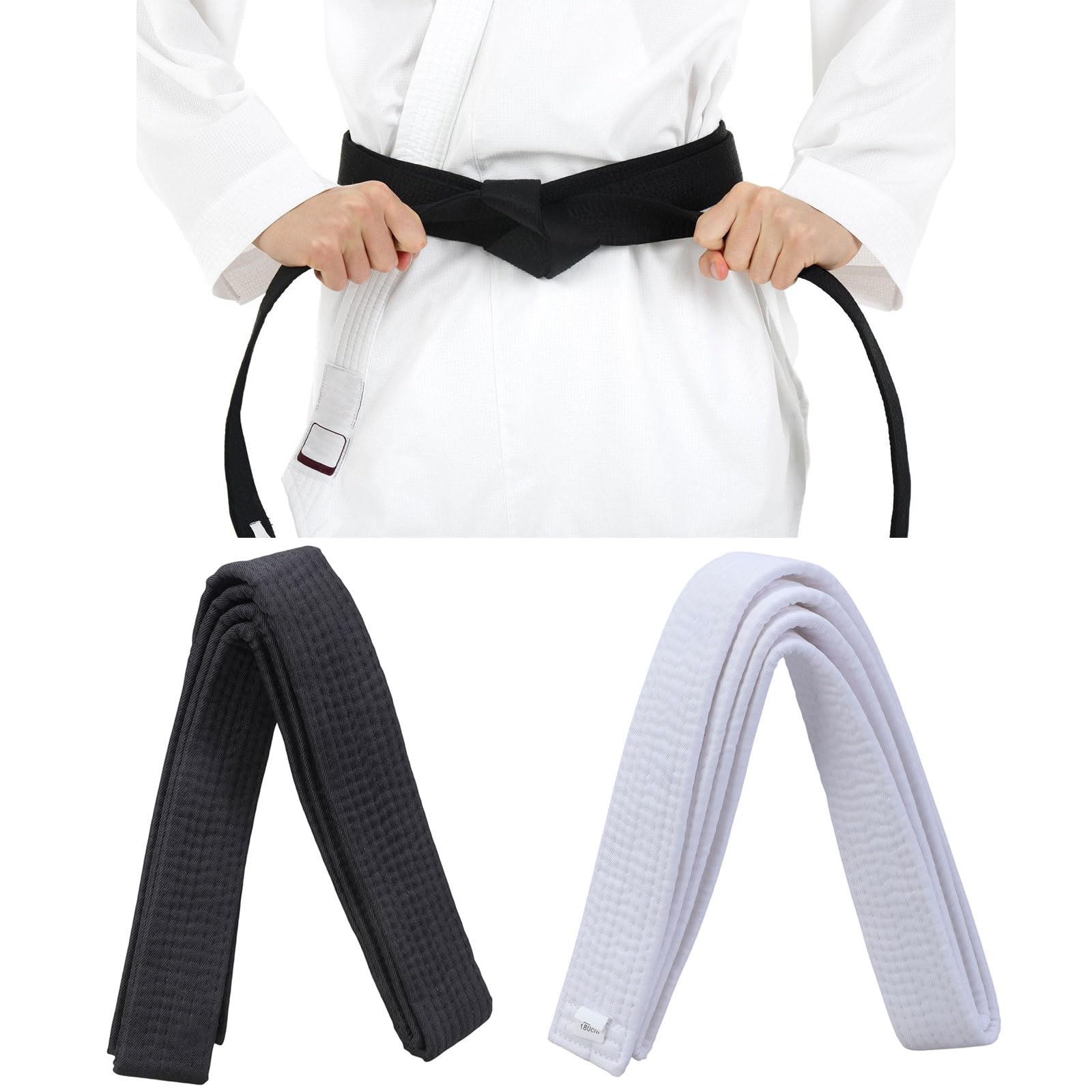 Ceinture d'arts martiaux pour enfants - 180 cm de long - Ceinture de judo longue et souple - Ceinture blanche - Ceinture de taekwondo, karaté, ceinture noire