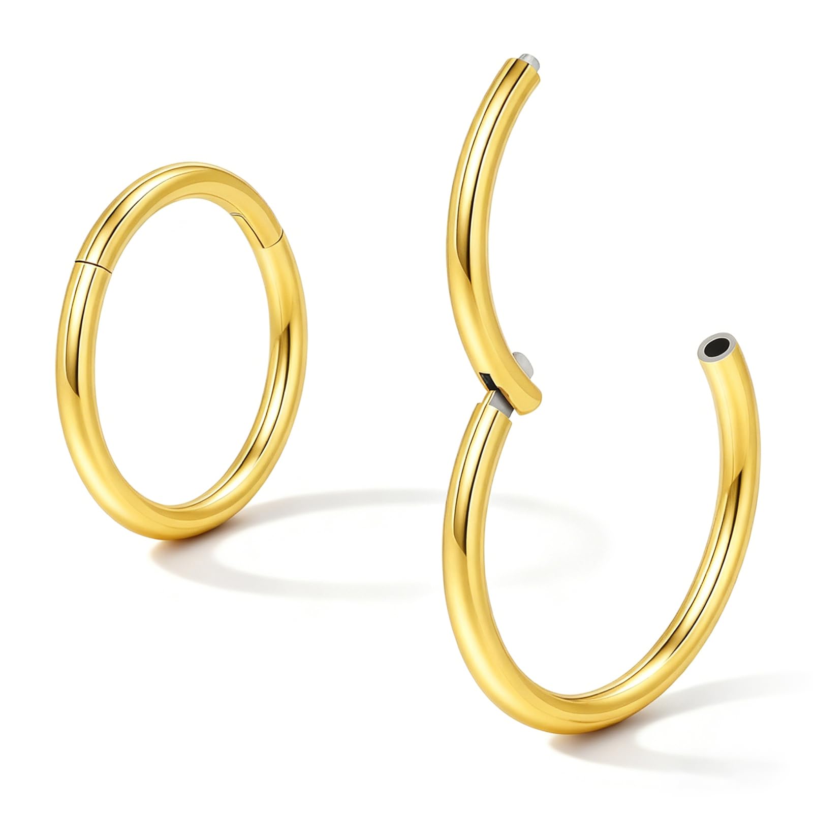 Afftiny Nose Ring Septum Hoop 20G/18G/16G/14G/12G 316L Surgical Stainless Steel Hinged Seamless Earrings, Diameter 5MM-16MM, Gold/Silver/Black/Rose Gold/Rainbow Color — view 12