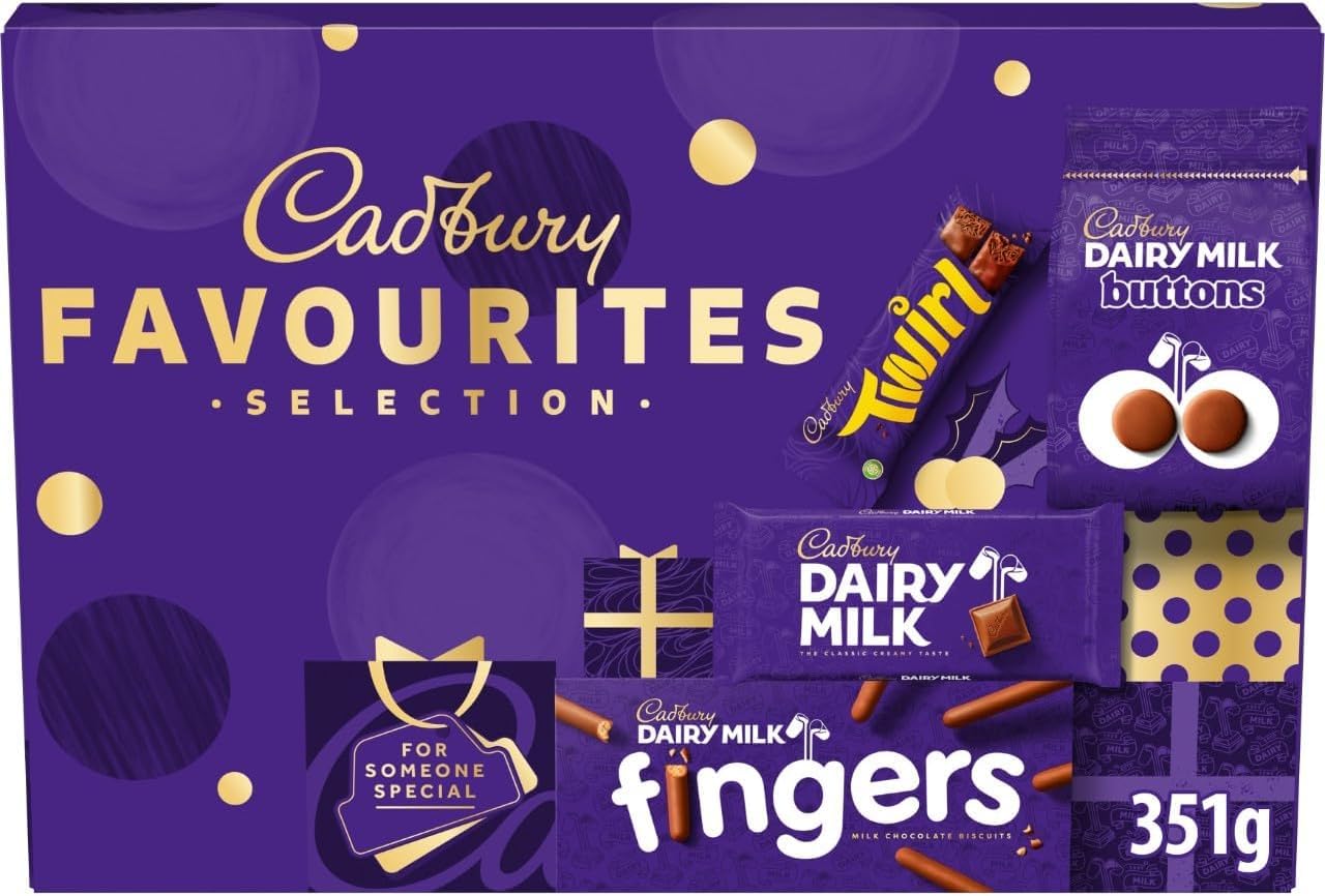 Cadbury Favourites Chocolate Selection Box, Perfect Stocking Filler Gift, Includes 4 Chocolate Bars & Bags, Perfect for Gifting, 351 g (Pack of 1)