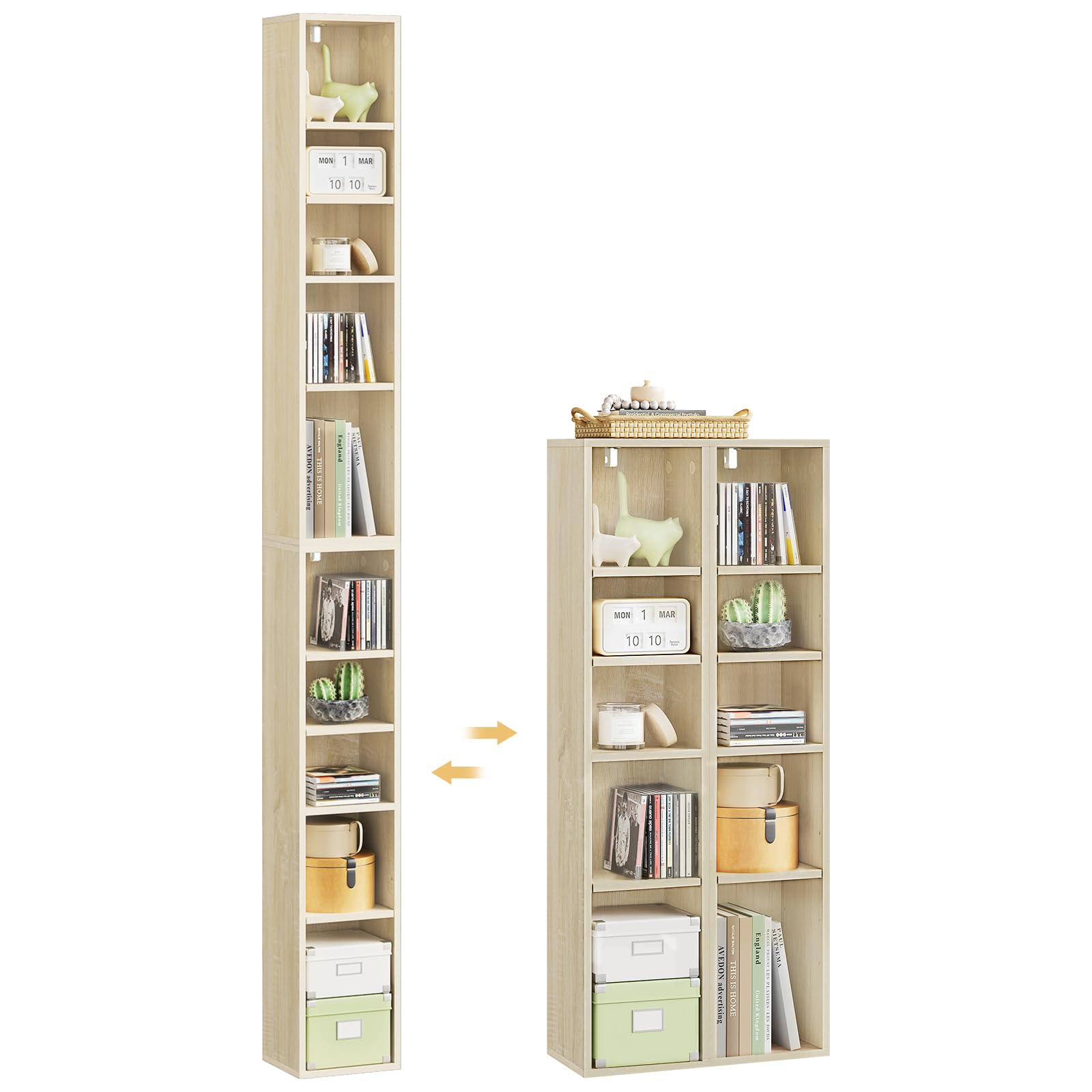 WOLTU Bücherregal, Regal mit 10 Fächern, CD DVD Regal stehend, Würfelregal weiß, Standregal stapelbar, Aufbewahrungsregal, Wohnzimmer, helle Eiche, SK063hei