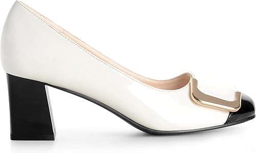 Vista 2 de ANN CREEK Zapatos de tacón bajo para mujer, zapatos de oficina elegantes de dos tonos, punta cuadrada, tacón grueso de 2.4 pulgadas, sin cordones