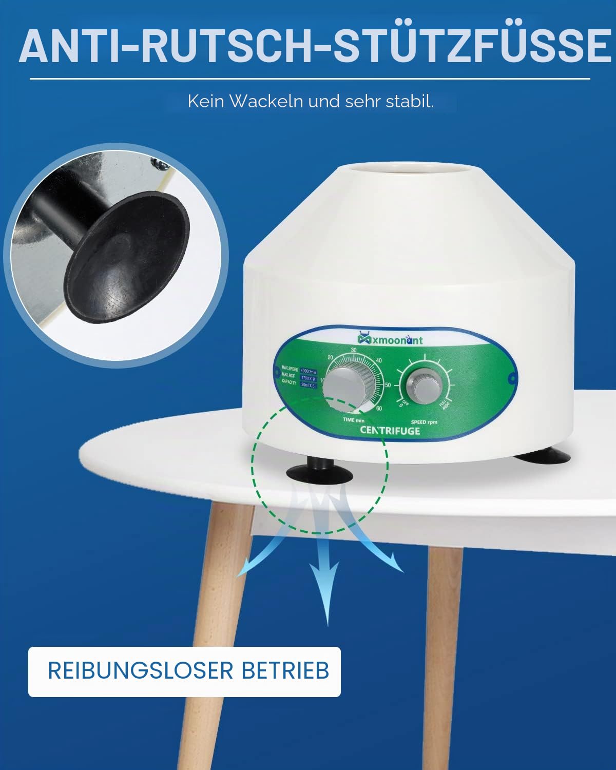 Mxmoonant Laborzentrifuge, 4000rpm, 6x20ml, 1790xg, 60min Timer, 4kg, φ245x215, geeignet für 20ml/15ml/10ml/5ml Teströhrchen, für Trennung von Proben, Qualitative Analyse (EU Stecker)