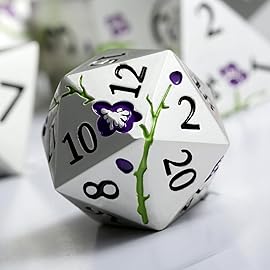 Flower Silver Metal Dice, DNDND 7 PCS Heavy Metallic D&D Dice Set with Gorgeous Gift Case for Dungeons and Dragon Tabletop Game (Matte Silver with Purple Flower)