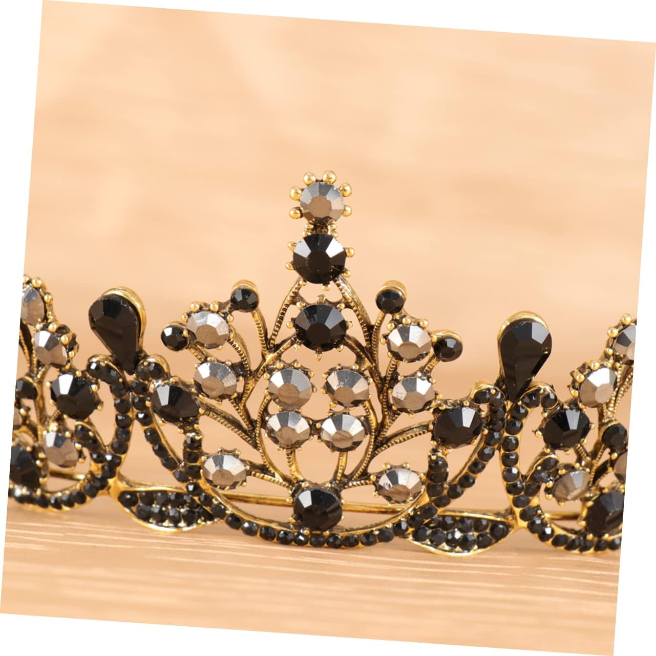 LIFKOME Baroque Black Crystal Crown for Women Classic Rhinestone Headpiece Retro Wedding Hair Accessory Elegant Tiara for Special Occasions