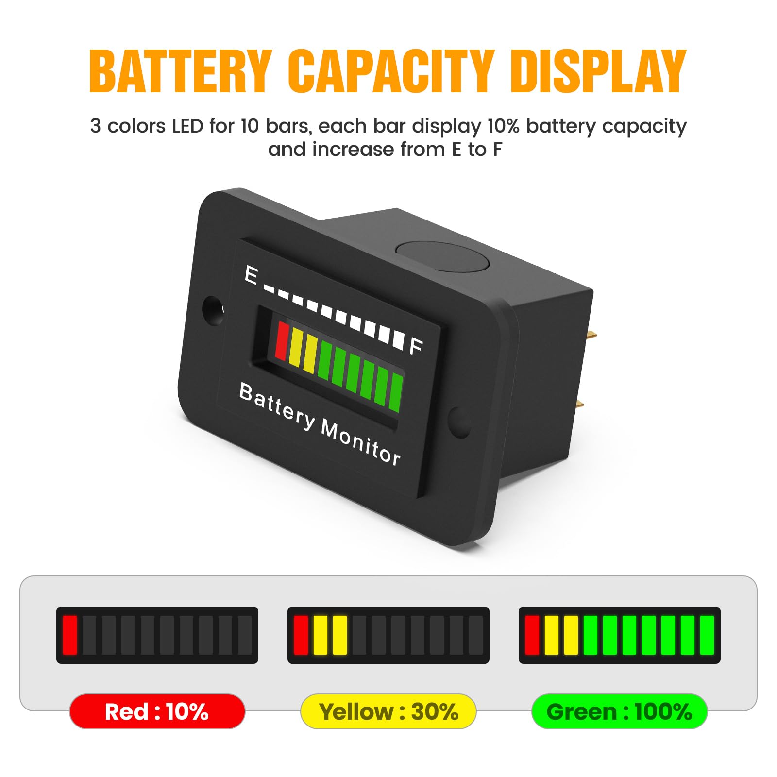 OBDMONSTER BM210 12V 24V 36V 48V 60V 72V Battery Meter, Waterproof LED Batterys Voltage Display Acid&Lithium Battery Gauge Meter for Golf Cart EZGO Club CAR and Most Car