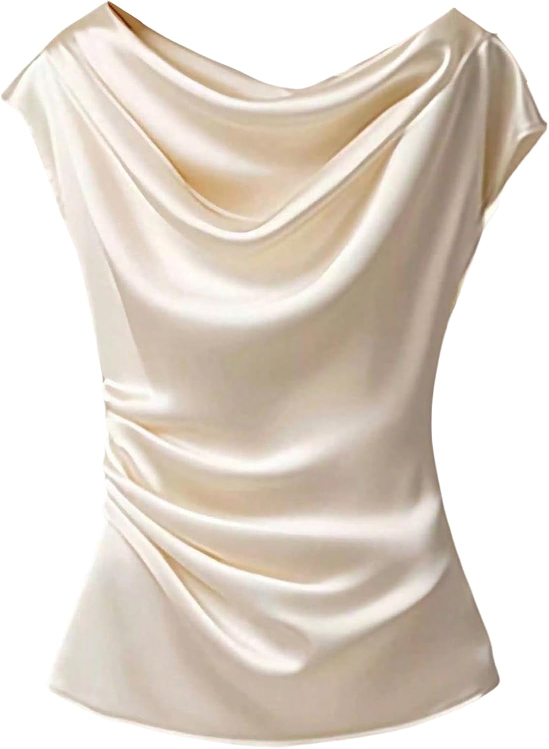 SOLY HUX Women's Satin Blouse Ruched Cowl Neck Elegant Shirt Summer Tops Work Office Outfits