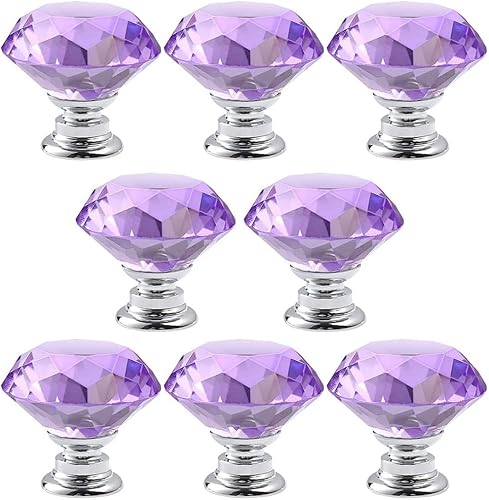 Miniatura 11 de 8 piezas de tiradores de gabinete de cristal rosa, perillas de vidrio de diamante de 30 mm, asas decorativas de gabinete de cocina para cajones