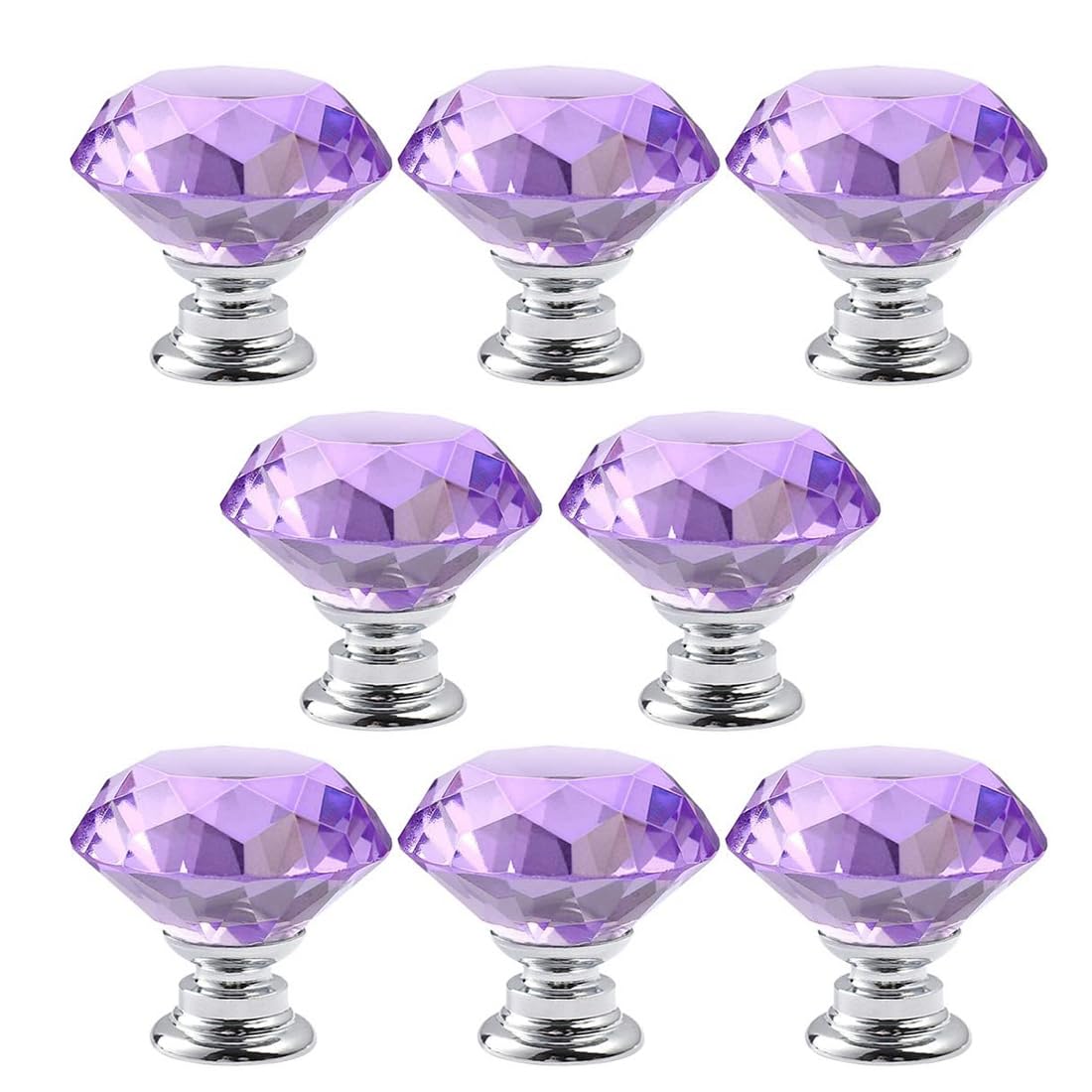 MDPLY 8 Pcs Purple Crystal Glass Cabinet Knobs Pulls, 30mm Diamond Decorative Kitchen Cabinet Handles for Dresser Drawer, Bedroom Wardrobe Pulls