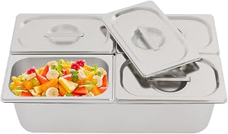 Ice Cooled Condiment Serving Container,4 Pan Stainless Steel Food Container