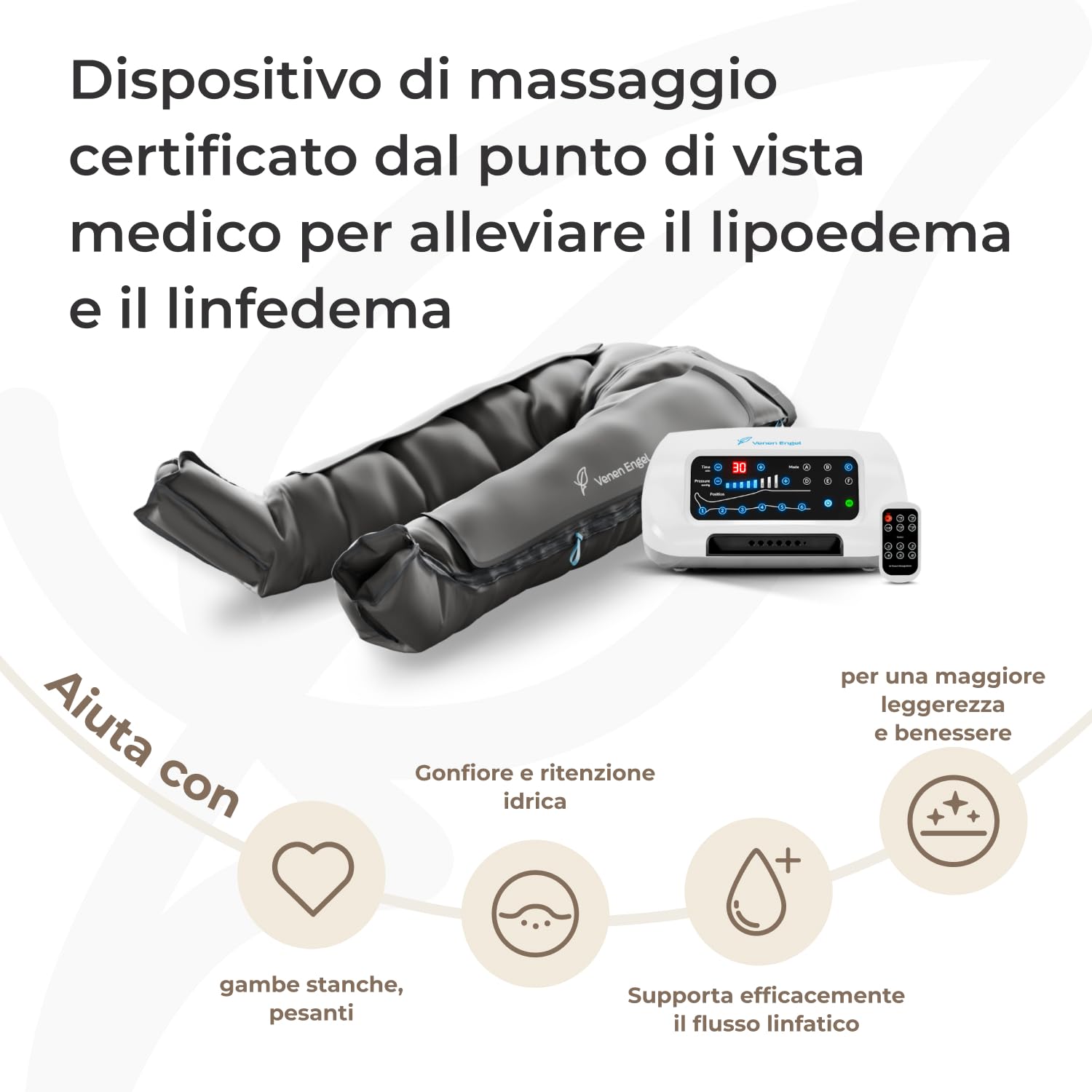 Venen Engel 6 Premium Recovery Boots 6 Programmi di Massaggio – Dispositivo per Disturbi Venosi e Linfatici – Trattamento della Cellulite – Complemento al Drenaggio Linfatico
