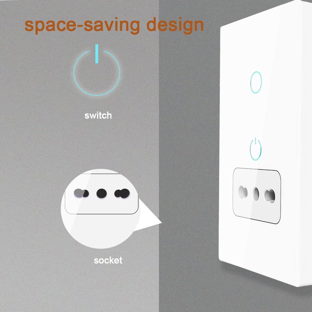 ZMIN WiFi Smart Tuya Light Switch Wall Socket Glass Panel Plug Intelligent EU Type L Outlet Remote by Voice Control White 1Gang Socket