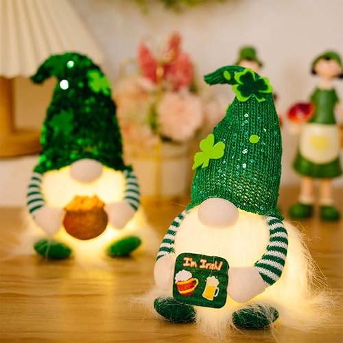 Miniatura 7 de ABOOFAN Gnomo del Día de San Patricio Duende Irlandés Gnomo sueco con trébol de la suerte verde claro muñeco de gnomo elfo con cuenco del tesoro