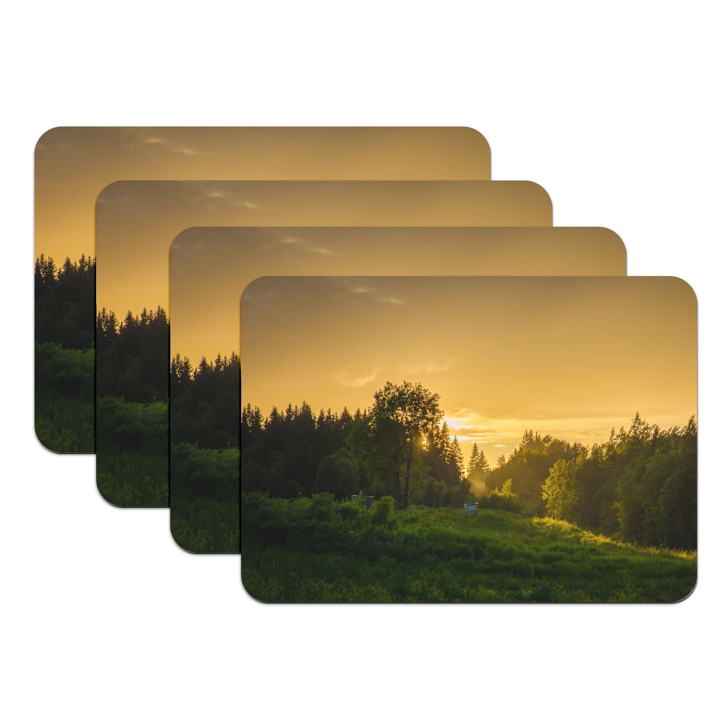 Sets de table en caoutchouc grand format 39,5x28,5 cm paysage soleil levant lot de 4
