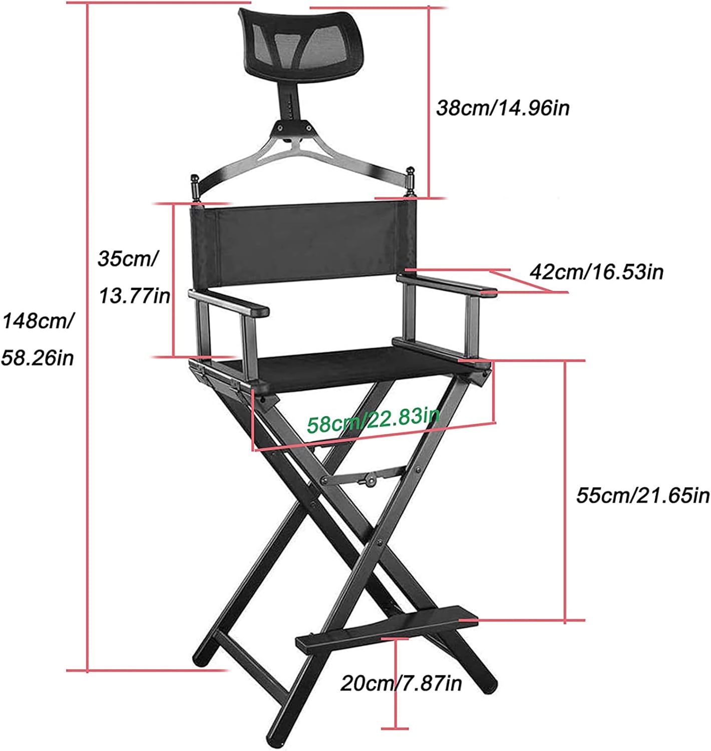 MIYUEWU Folding Director Chair, Makeup Artist Chair with Headrest, Portable Aluminum Chair, Makeup Chair for Customers, Large Folding Director Chair, Capacity