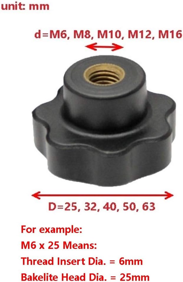 Seven Star Bakelite Knob with Through Hole M6 M8 M10 M12 M16 Female Thread(M16x63(100pcs))