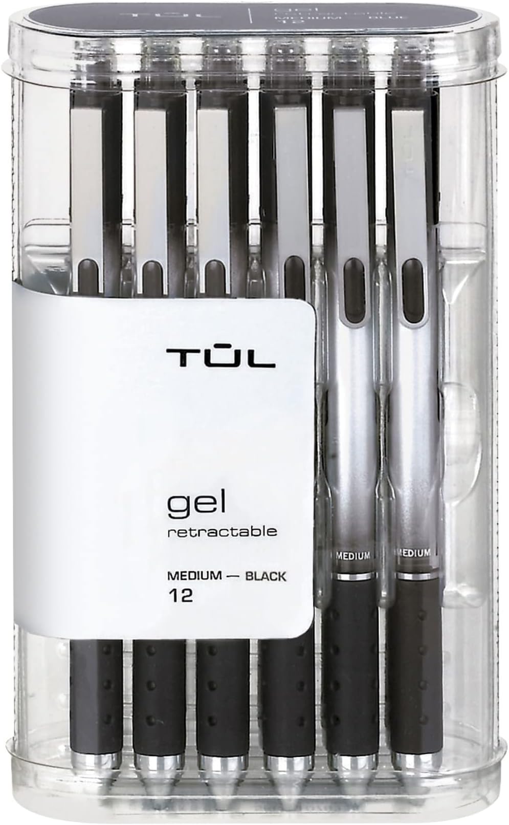 Gel Pens, Retractable, Medium Point, 0.7 mm, Gray Barrel, Black Ink, Pack Of 12