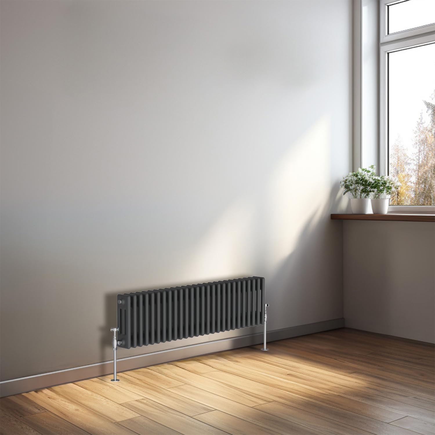 Nrg Anthracite 300X1190 Cast Iron Horizontal Radiator 3 Column Central Heating Rads