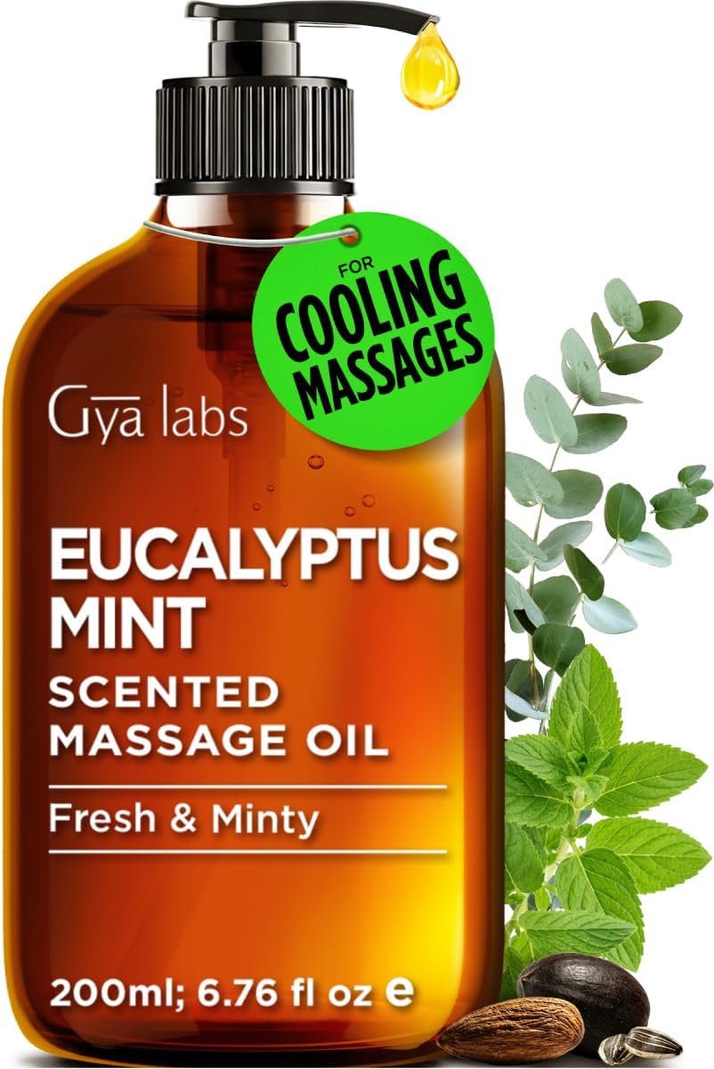 Eucalyptus Mint Massage Oil - 200 ml - Eucalyptus Mint Massage Oil for Sore Muscles and Relaxing Massages, Invigorating Scent - Non-Greasy Formula, Non-GMO and Cruelty-Free