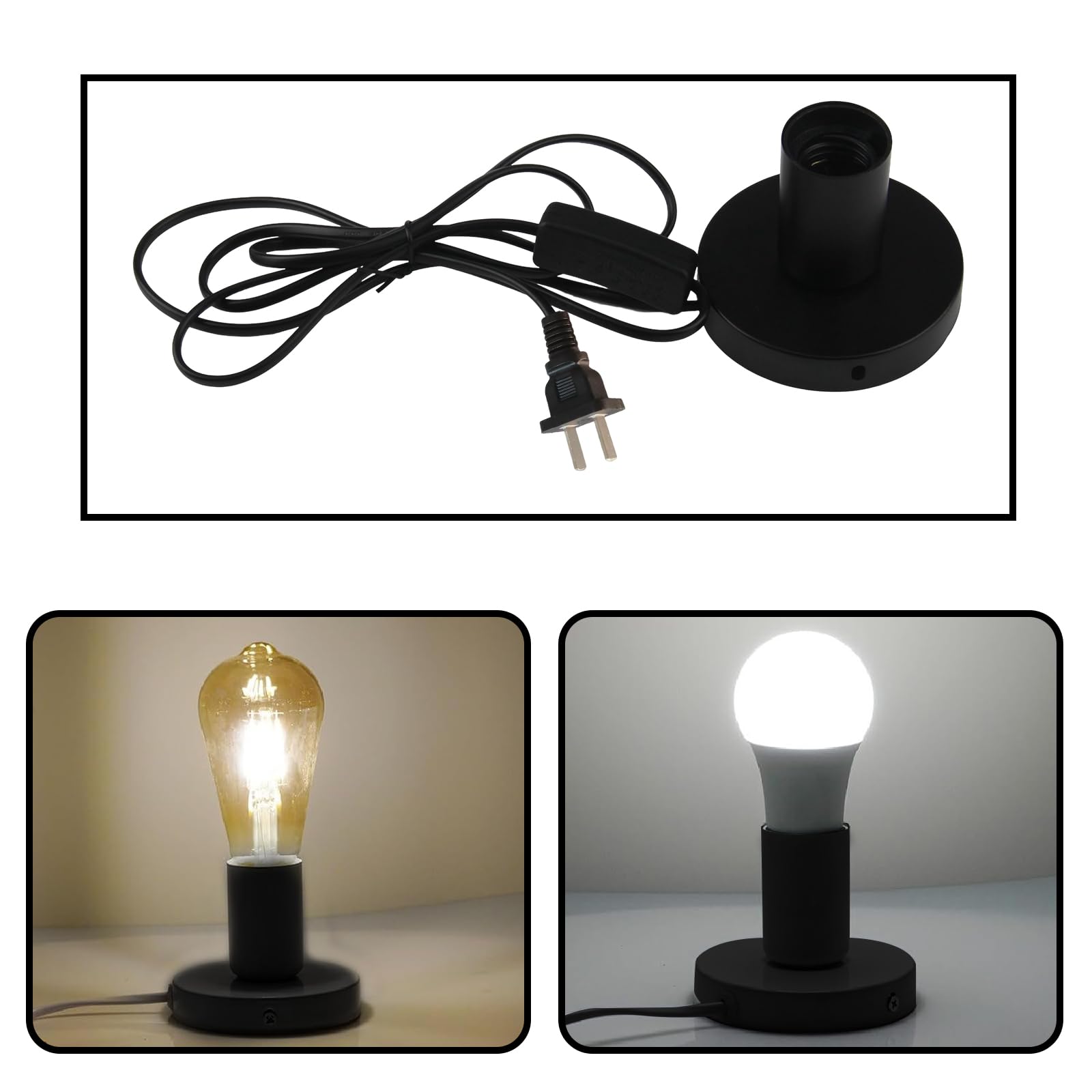 Oprawa lampy E27 z przełącznikiem, czarna, oprawa z kablem sieciowym 1,8 m, retro, oprawa E27, do baru, sypialni, salonu, biura, "zrób to sam" (bez żarówki)