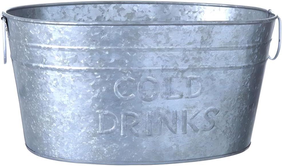 Large Silver-Gray Galvanized Metal Tub - 47" x 35" (1 Pc.) - Rust-Proof, Durable & Vintage-Style Design Storage - Ideal for Outdoor Events & Parties