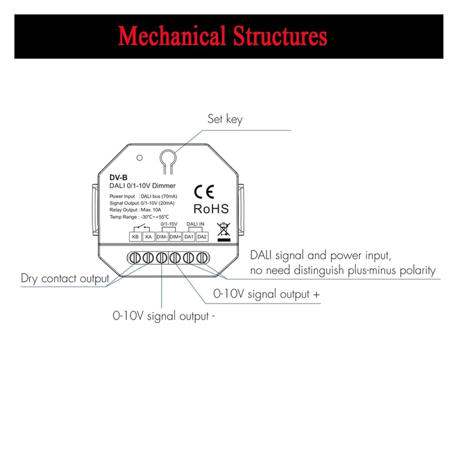 DALI to 0/1-10V dimmer DT5 AC 100-240V DIN Rail mounting 1 Channel dimming Signal Output Monochrome
