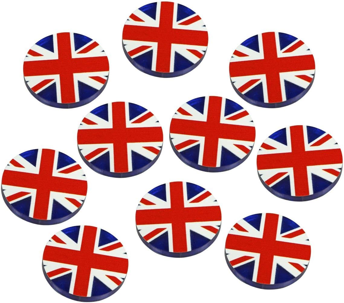 LITKO World War Two Miniature Wargames 25mm National Faction Token | Country Game Pieces Compatible with Bolt Action (10) (Great Britain Union Jack)