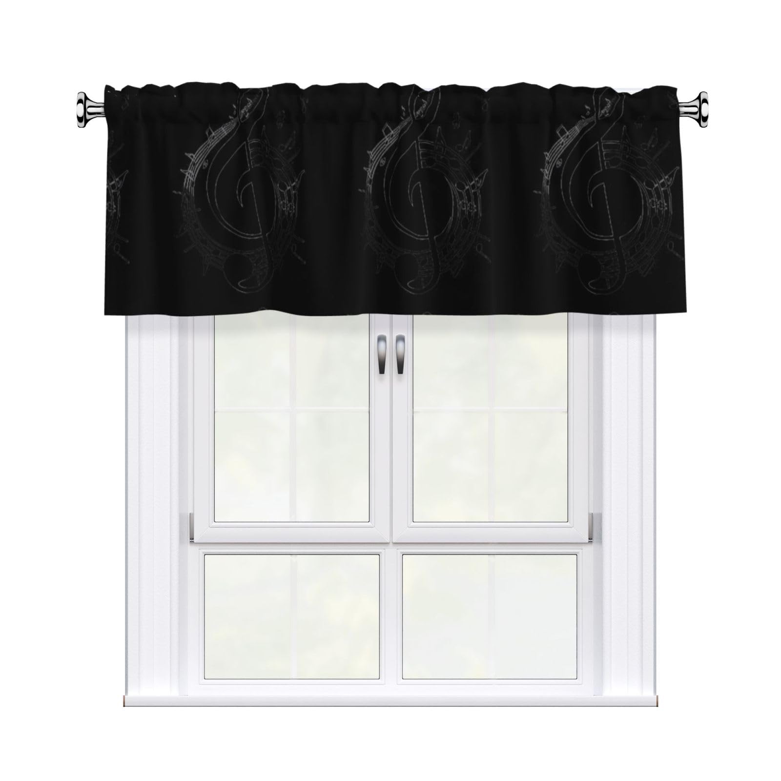 HJFCZH WHJSSF Cartoon music Prints 54x18in Curtain Valance - Peach Skin Polyester Kitchen Cover with Light Filtering Floral & 3" Rod Pocket