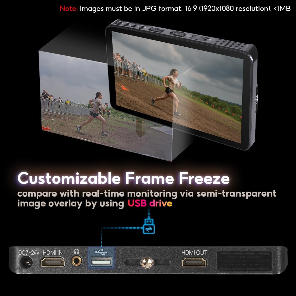 Portkeys LH7H Camera Monitor 7" 1000nit Touch Screen Field Monitor Freeze Frame FHD 1080P60 3D LUT ARR1 False Color for DSLR