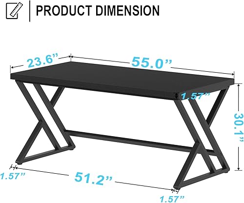 Miniatura 3 de LVB Escritorio negro para computadora, escritorio moderno para computadora para juegos para oficina en casa, mesa de trabajo de estudio de