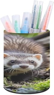 Ferrets Pen Holder Round Pencil Box Pen Cup | Pencil Cup for Desk,PU Leather Retro Vintage Cool Supplies,Minimalist design,Simplify your desktop,Pen Cups for Office,Home