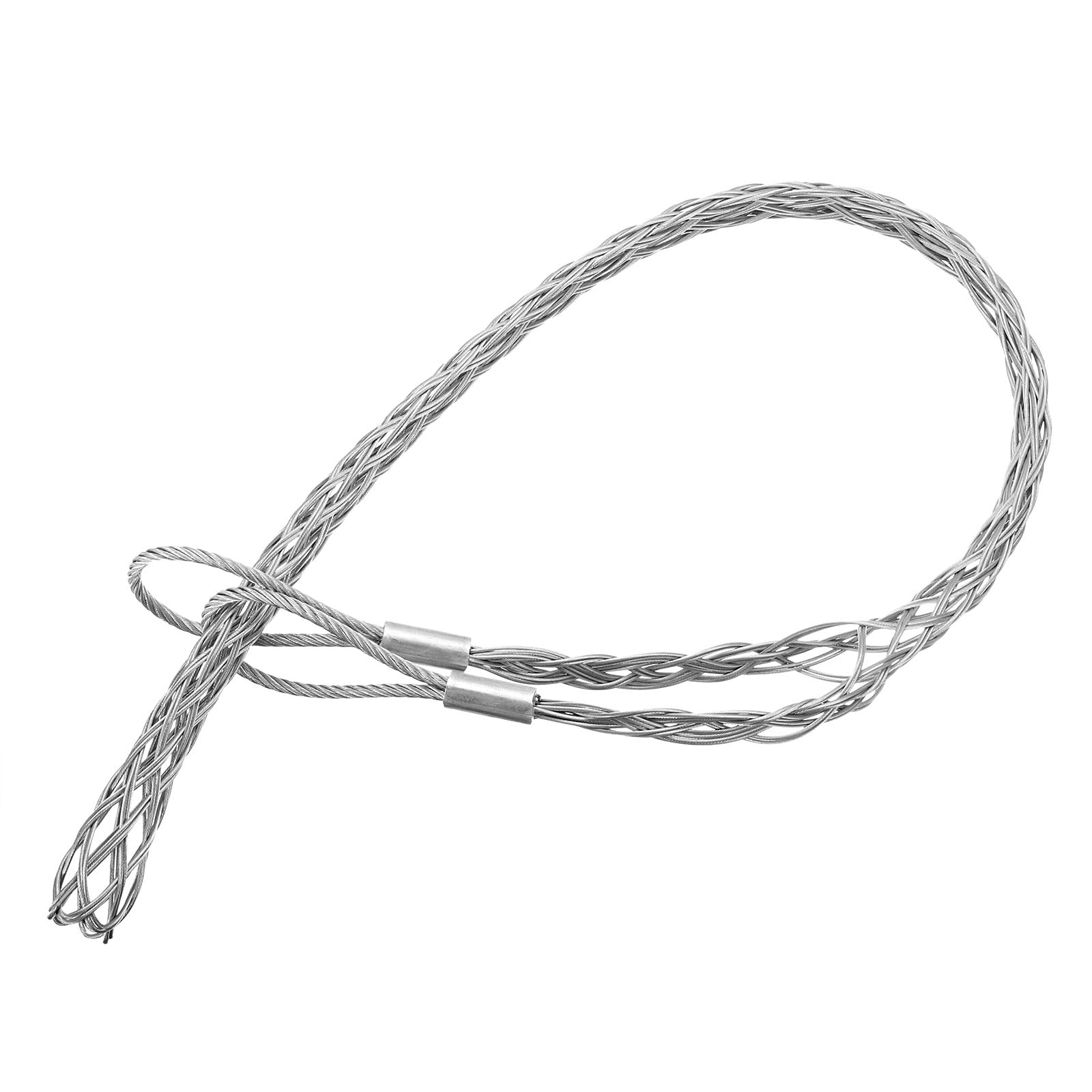 QUARKZMAN Kabelziehgriff 3FT Drahtgeflecht-Zieher-Socken-Griff Doppelter Kopf Verzinkter Stahl Drahtgriffe Netzabdeckung Glatt für leichte und schwere Kabel (d:25-37mm, Silber)