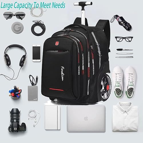 Miniatura 3 de Mochila con ruedas de 22 pulgadas, mochila de viaje con ruedas, mochila con ruedas de gran capacidad de 55 L, mochila con ruedas con compartimento