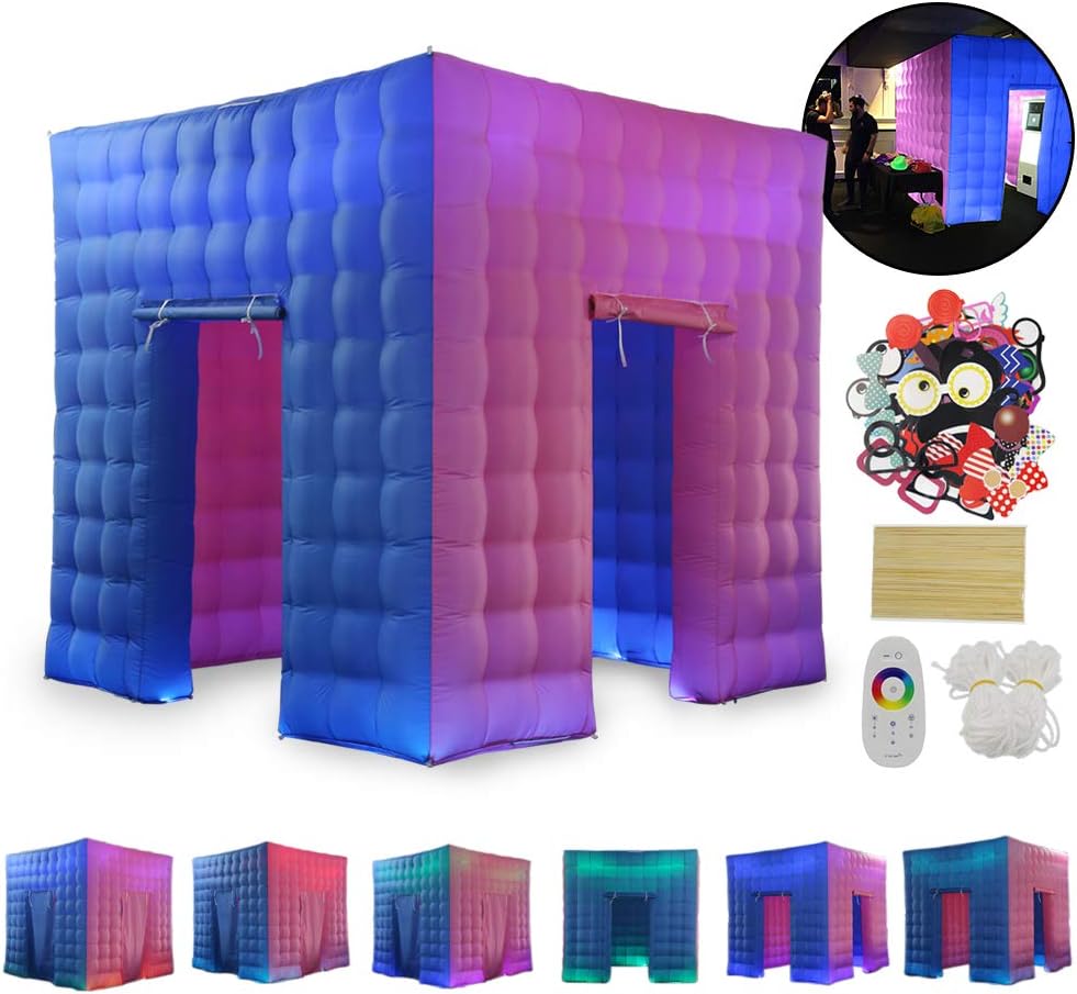 Inflatable Photo Booth with Inner Air Blower and Remote Controller, 16 Colors Photo Booth Enclosure for Event Weddings Parties Advertising,Two Doors (9.84x9.84x9.84ft)