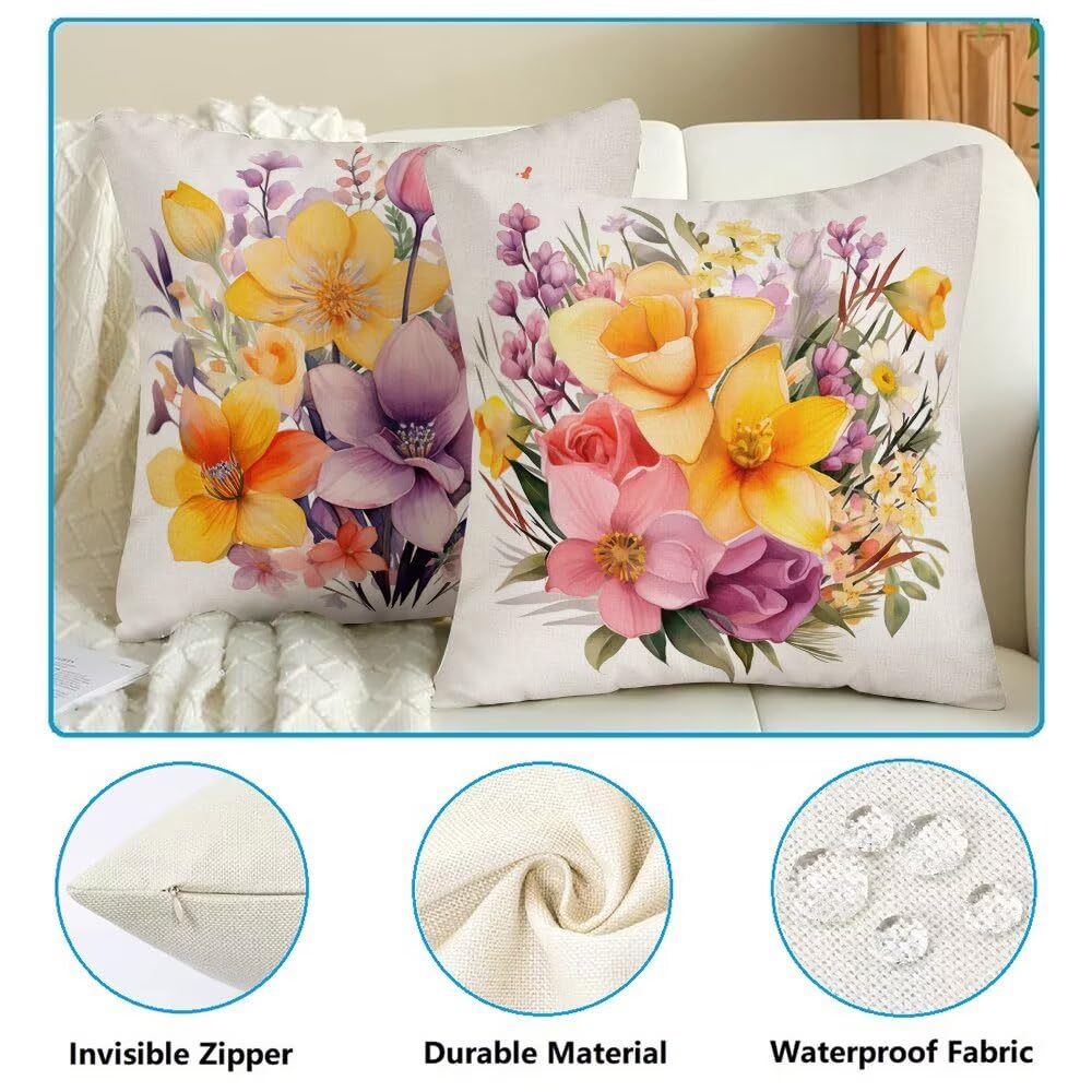 Federe Cuscini da Esterno Impermeabili 65x65 Primavera Copri Cuscini per Divano Fiori Federa Cuscino Moderno Decorativi Copricuscini per Divano Giardino Patio Soggiorno Copricuscino Set di 2 (IU47)