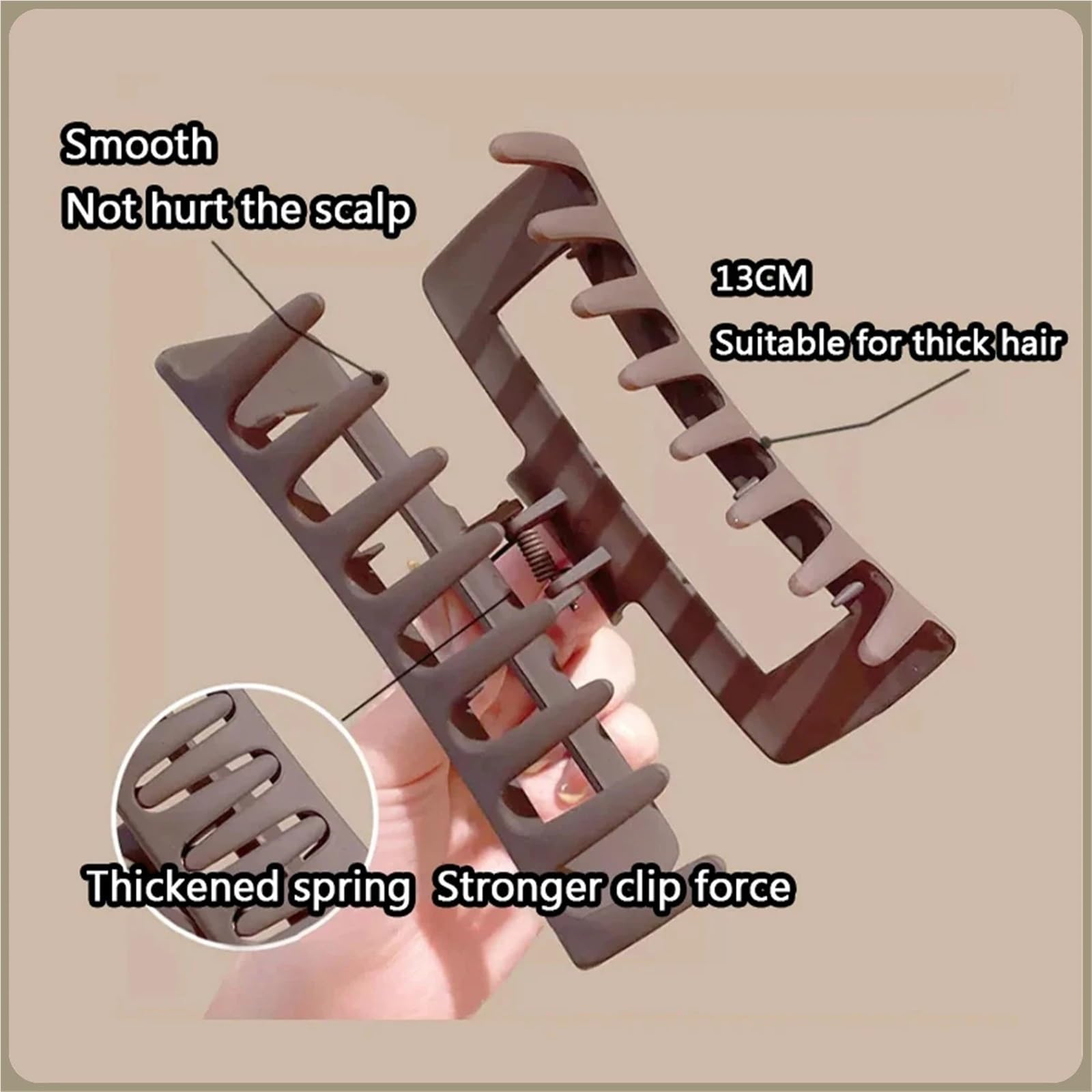 1 x 13 cm übergroße, einfarbige quadratische mattierte Hai-Haarspange, Kopfschmuck, Haarschmuck, geeignet für Frauen und Mädchen, dickes Haar (Khaki)