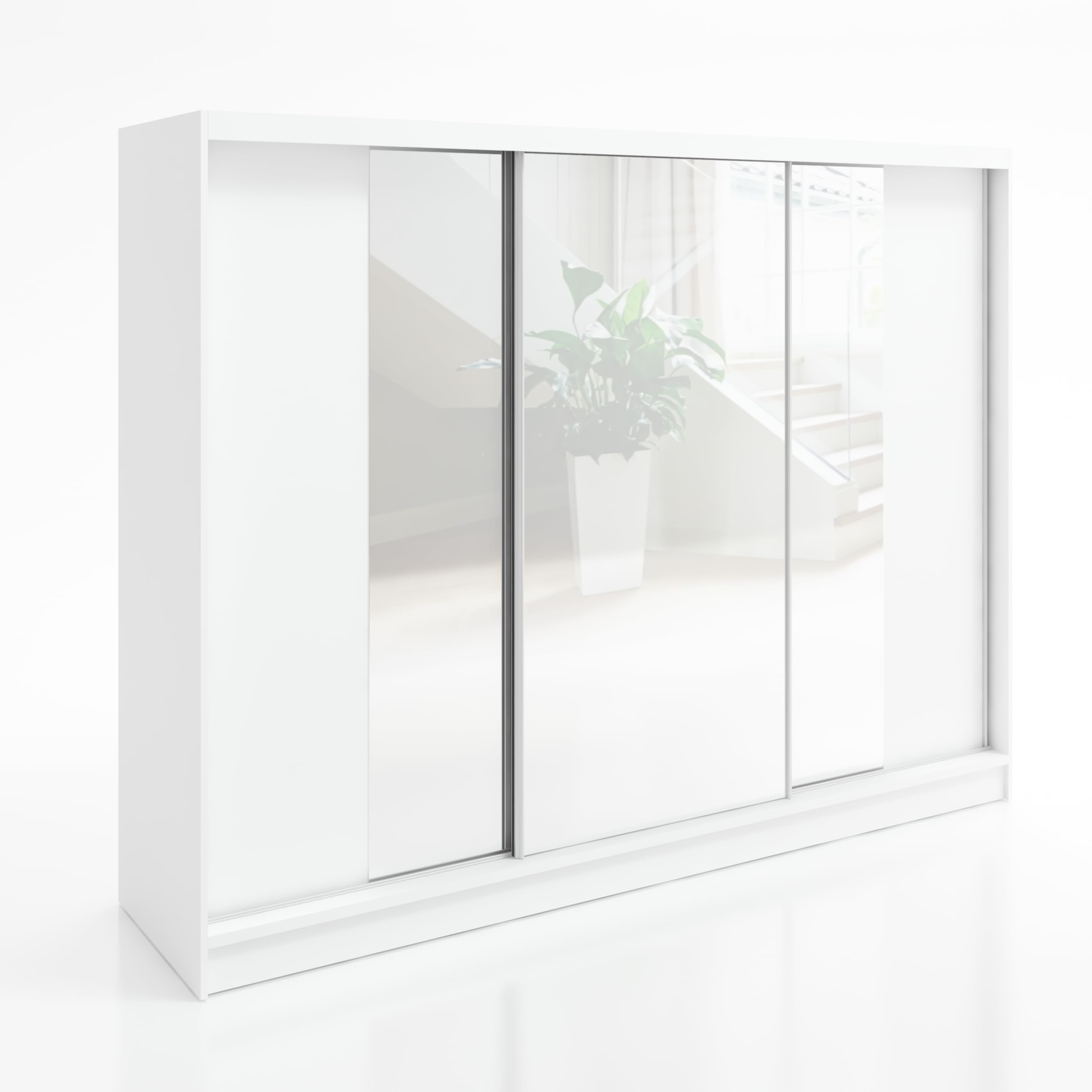 A&J MöbelLand Schwebetürenschrank VIDA Kleiderschrank 3-türig mit Schubladen und Spiegel, Garderobe 200 cm (Weiß)