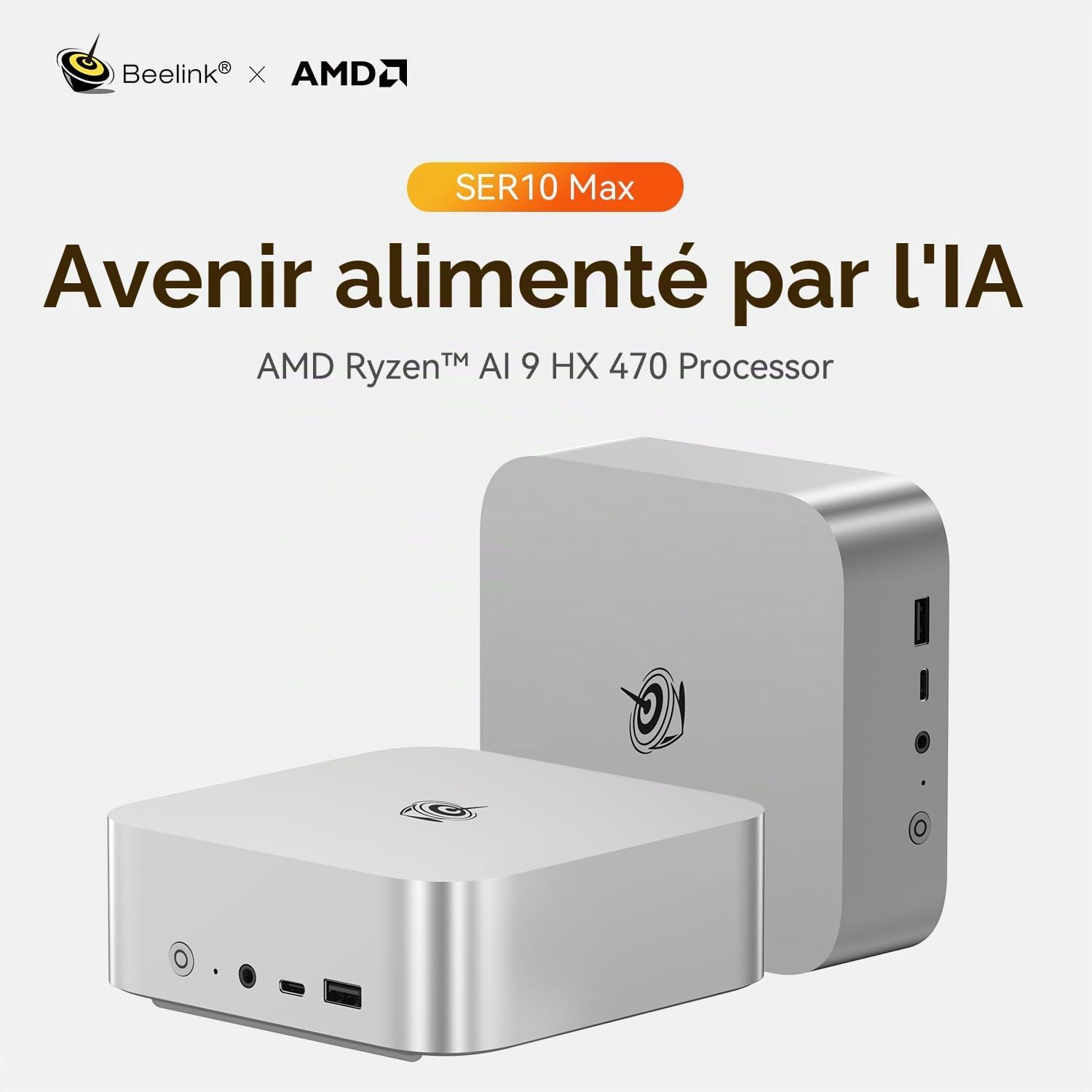 Beelink Mini PC SER10 Max, AMD Ryzen AI 9 HX 470 (12C/24T jusqu'à 5,2 GHz), 32 Go de RAM DDR5, SSD PCIe 4.0 de 1 to, Mini PC Gaming, Triple Affichage 4K, HDMI/DP/USB 4.0, RJ45 10G/Wi-FI 6/BT 5.2