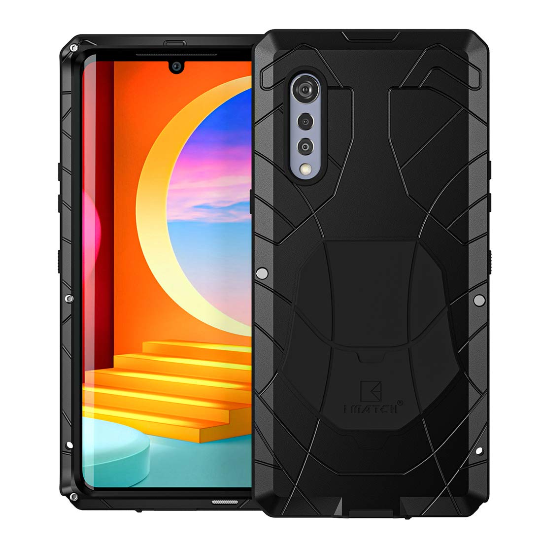 DDJ case for LG Velvet, Rugged Metal Cover with templed Glass, Hard Armor Aluminum Heavy Duty Bumper, Hard Tough Shock Reduction Dust-Proof Case for LG Velvet (Black)