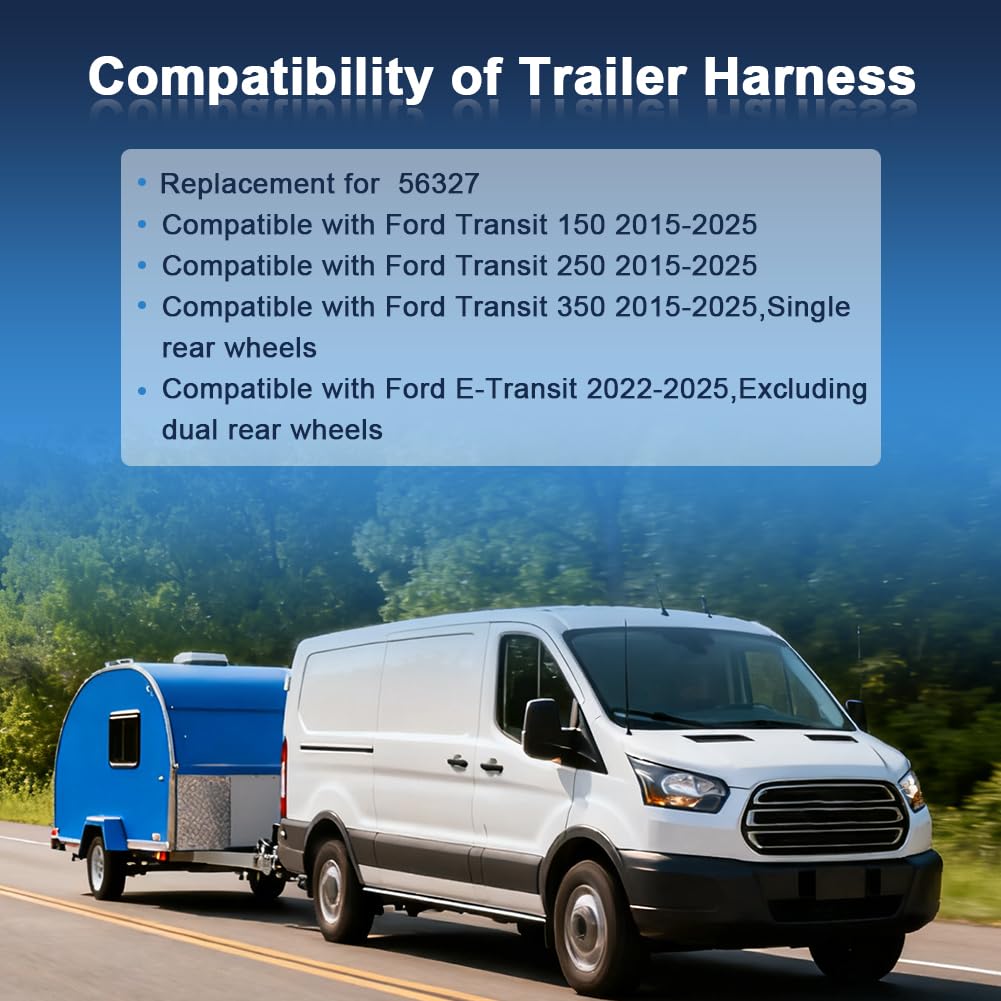 4-Pin Trailer Wiring Harness for Trailer Light Connect Compatible with 2015-2025 Ford Transit 150, 250, 350, E-Transit 2022-2025 Replacement for 56327