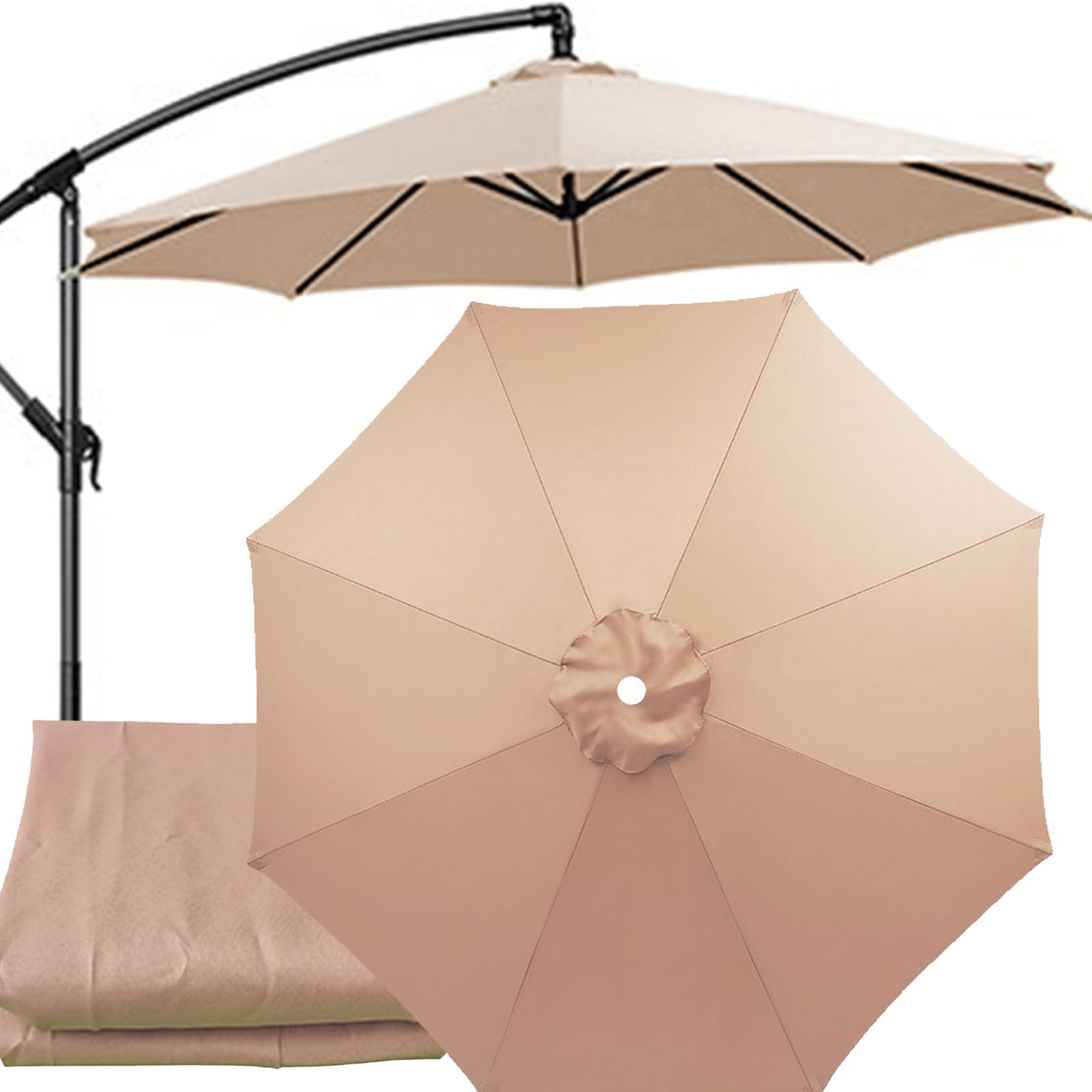 2m-4m Replacement Parasol Canopy with Top Vent, UPF 50+ Garden Parasol Replacement Canopy, 6/8 Rib replacement parasol fabric cover for Garden Umbrella (Champagne,6 Ribs-2.5m(8.2ft)) — image 1