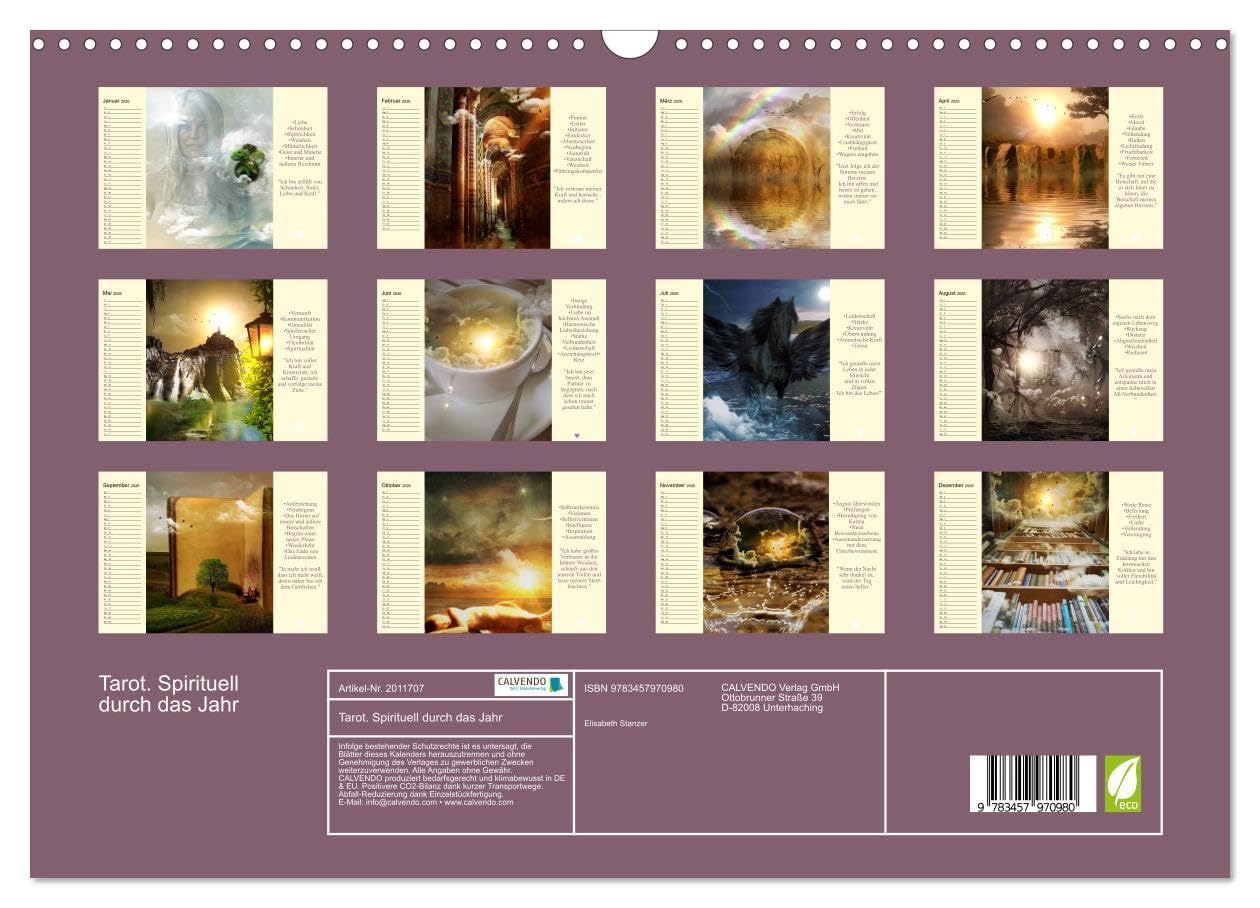 Tarot. Spirituell durch das Jahr (Wandkalender 2026 DIN A3 quer), CALVENDO Monatskalender: Mit dem Tarot glücklich durch das Jahr!