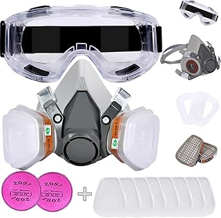 Respirator Mask with Filters, Welding Respirator Paint Mask with Goggles Reusable Gas Mask Full Face Respirator