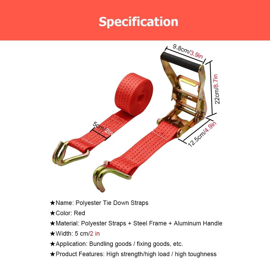 3.3-52' Long Ratchet Tie Down Strap, 1/1.5/2" Wide Heavy Duty Logistic Cargo Straps for Flatbeds Trailers Farms Rescues Tree Saver Boat Jet Ski(W 2",L 9.8')