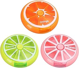 3-Piece Mini Portable Pill Box – Round Pill Dispenser with Various Compartments – Sweet Plastic Pill Box (Orange)
