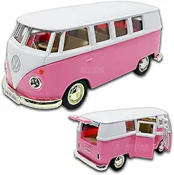Miniatura de carro Kombi 1969 em metal, Carrinho de ferro Kombi 1:32, 13 CM, RMZ City (Rosa e Branco)